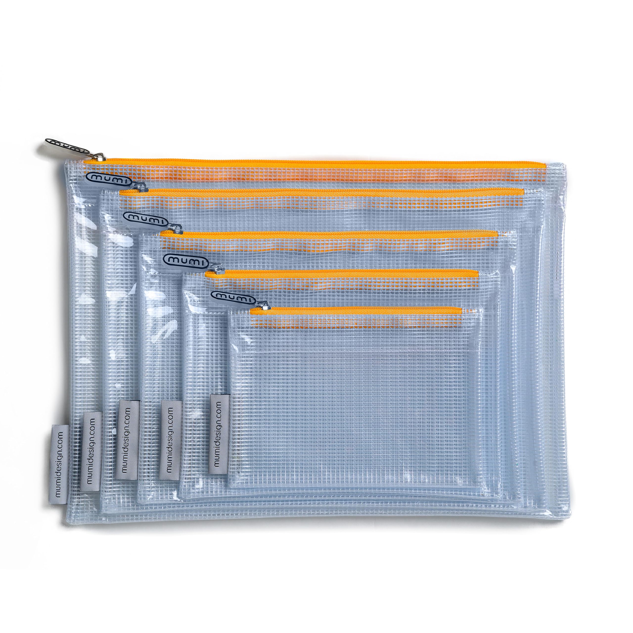 MUMI 5 Multi-Size Organizing Bags – Clear Zipper Pouches with 10 Labels – Reusable Waterproof Mesh Storage Bag, Small Zipper Pouches for Travel,