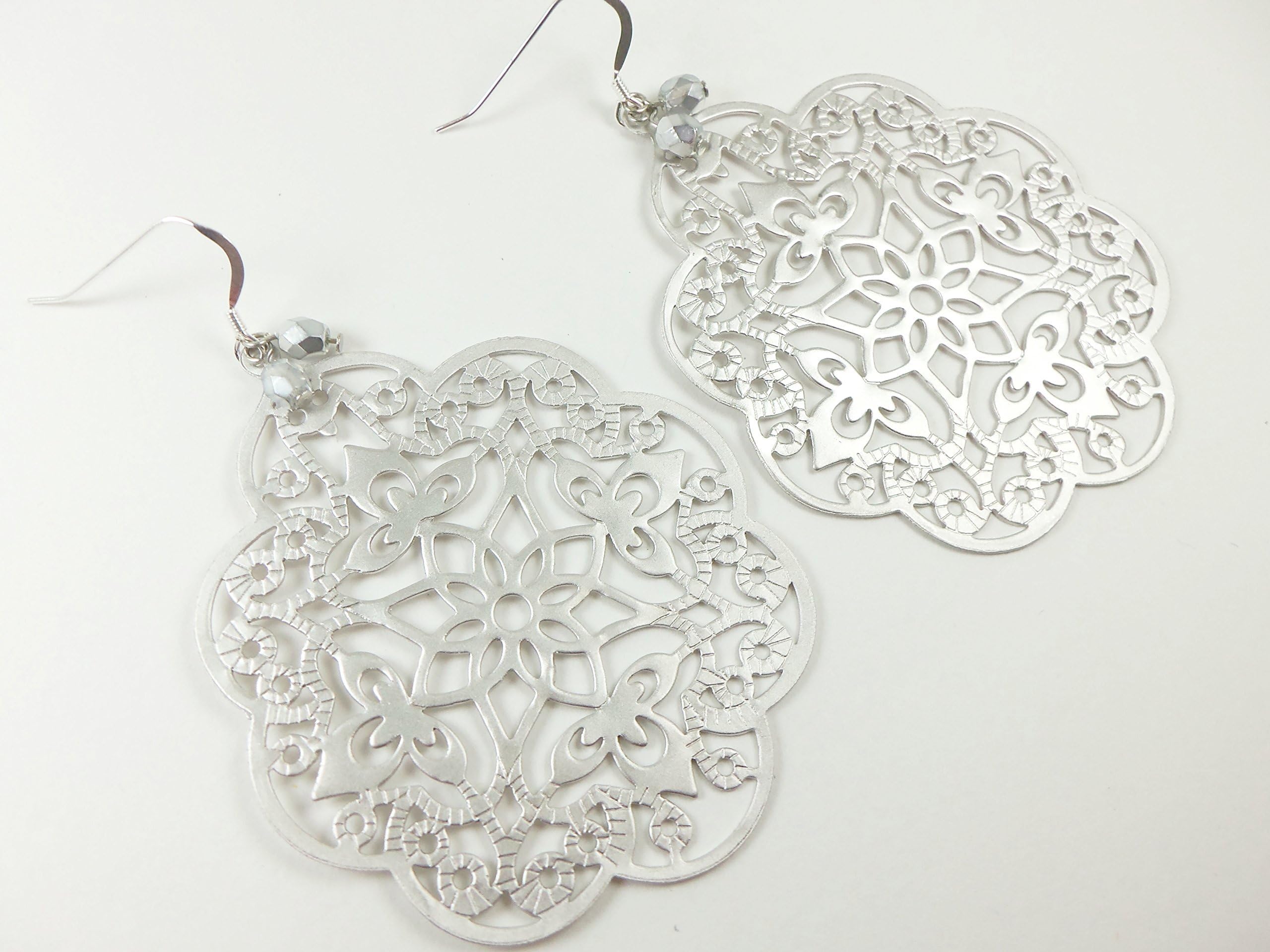 Sterling Silver Earrings Silver Filigree Large Statement Jewelry Silver Metal Dangle Earrings