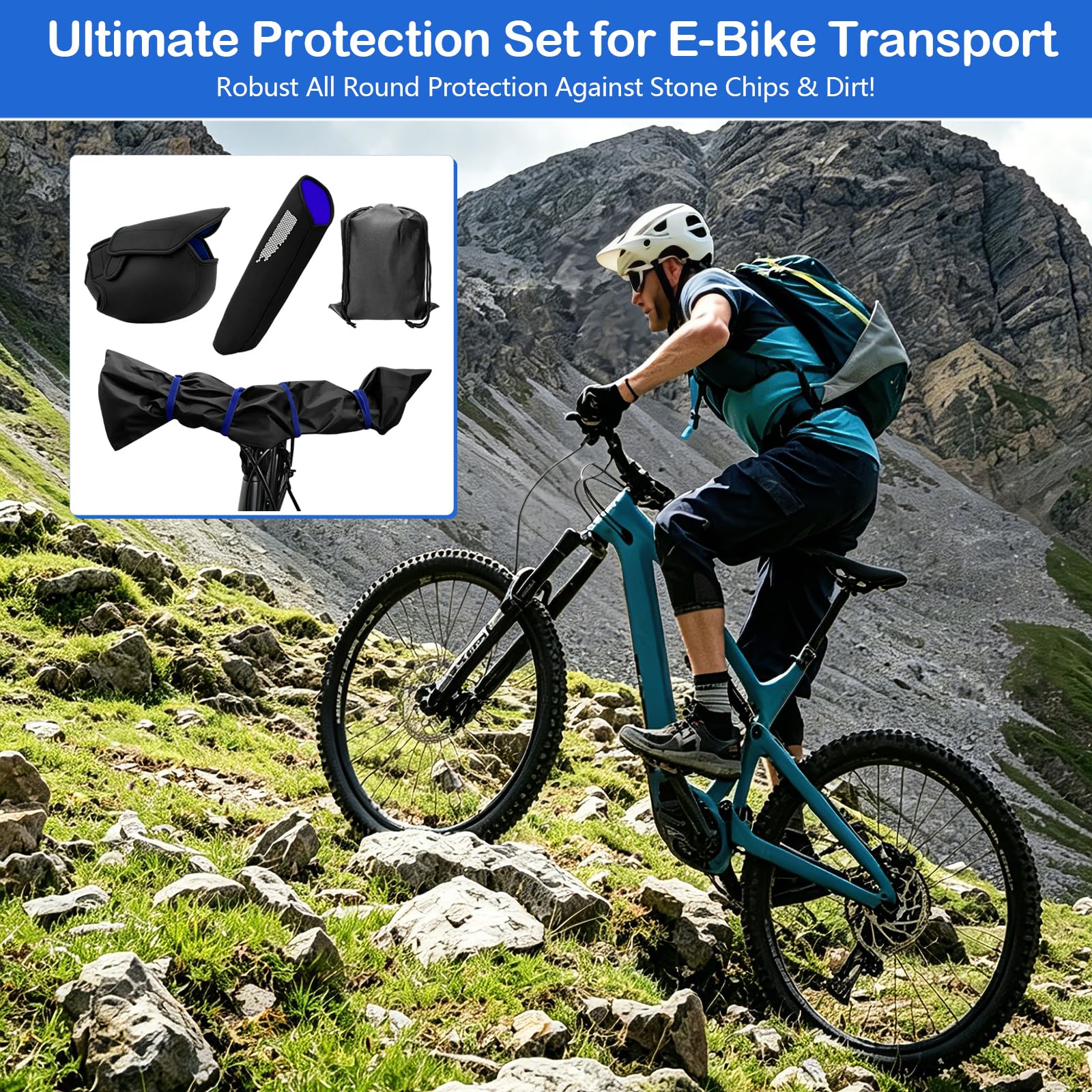 Juego de 3 fundas protectoras para bicicleta eléctrica, para transporte, batería, motor y manillar, impermeable, protege la electrónica de la lluvia, la suciedad y las salpicaduras, ajuste universal