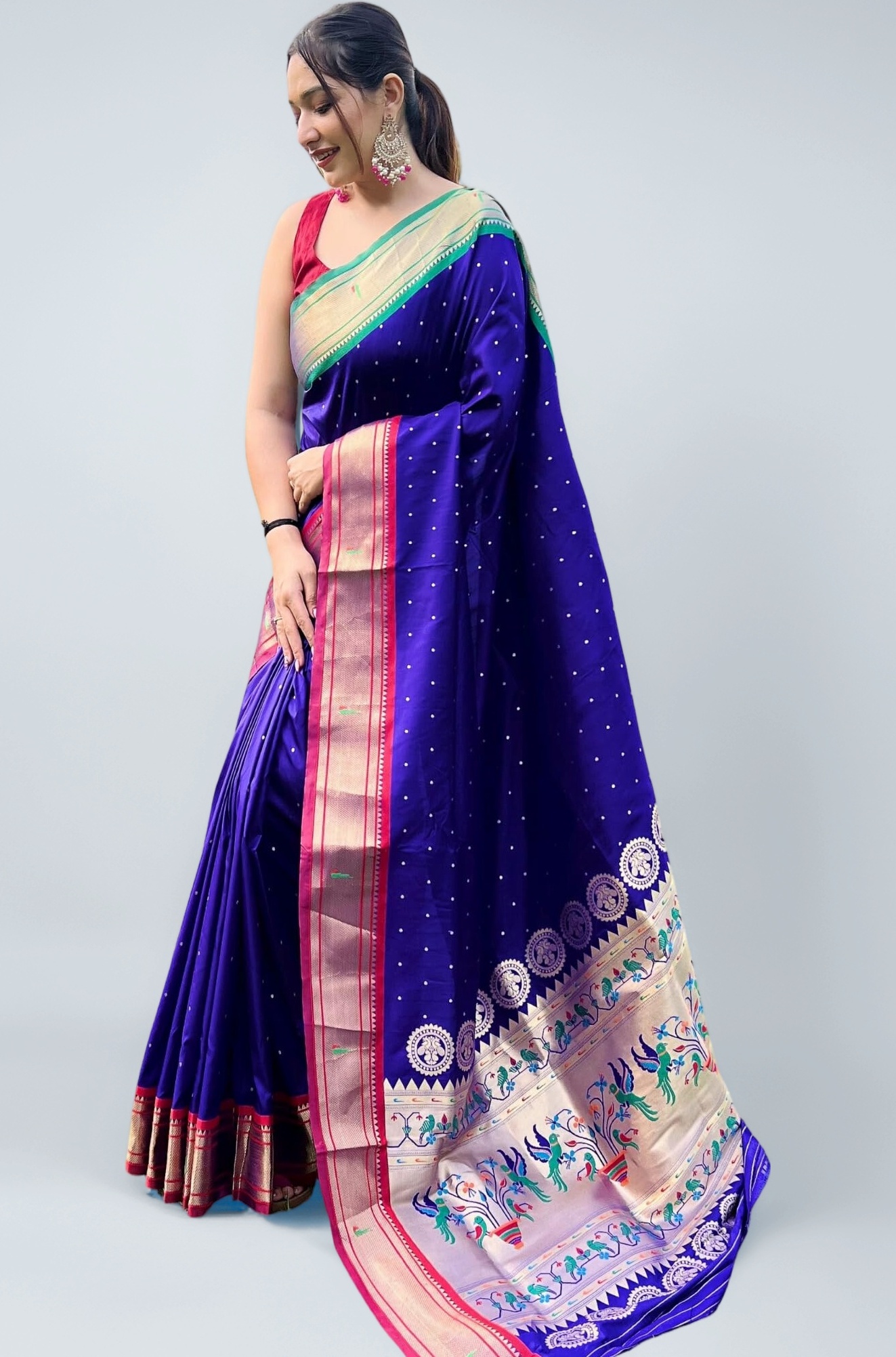 Women's Paithani Soft Lichi Silk Kanjivaram Sarees With Blouse Piece
