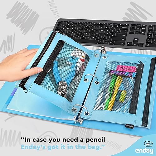 Miniatura 2 de Enday Estuche azul para carpetas de 3 anillos (paquete de 2) con cremallera, bolsa de 3 anillos para carpeta, estuche para lápices para carpeta,
