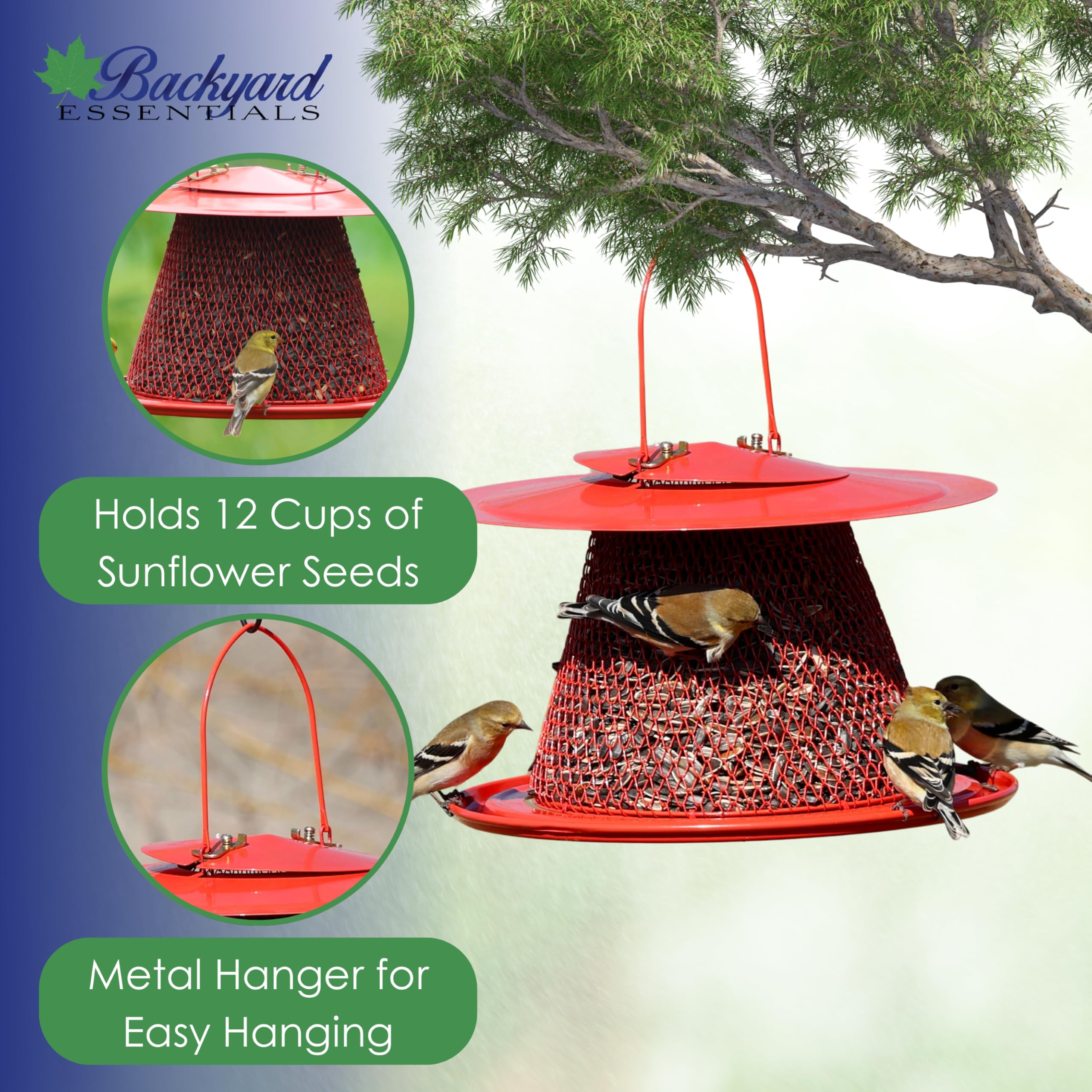 Comedero plegable de malla metálica para pájaros, comedero de pájaros cardenal rojo con capacidad para 12 tazas de semillas de girasol