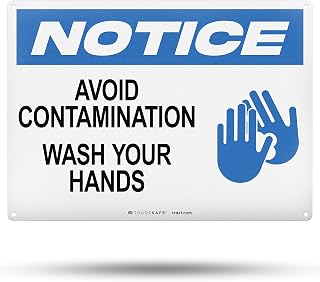 TRADESAFE Avoid Contamination, Wash Your Hands Sign, Quick Install Aluminum Safety Sign, Light Reflective, UV-Resistant, Waterproof Signs for Business, 14” X 10” Employees Must Wash Hands Sign