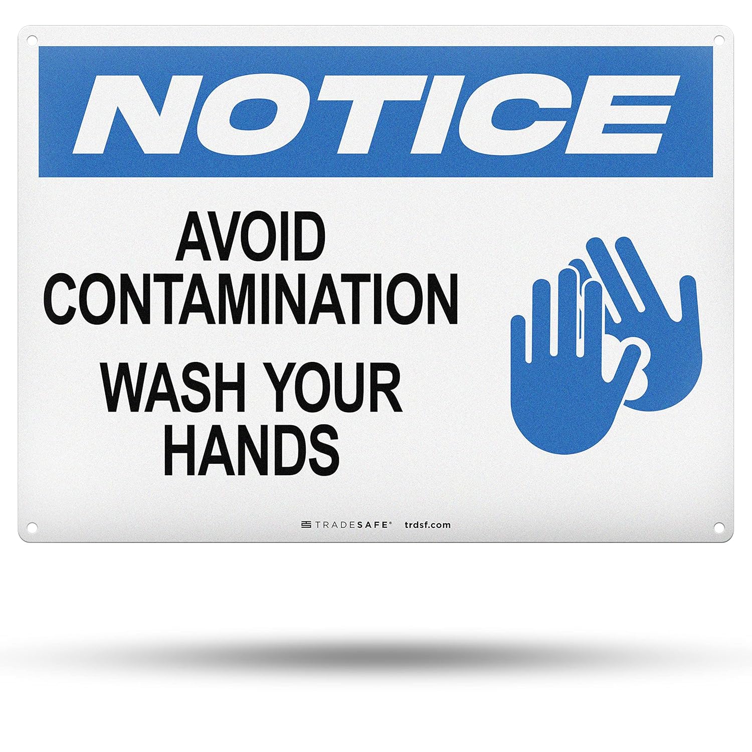 TRADESAFE Avoid Contamination, Wash Your Hands Sign, Quick Install Aluminum Safety Sign, Light Reflective, UV-Resistant, Waterproof Signs for Business, 14” X 10” Employees Must Wash Hands