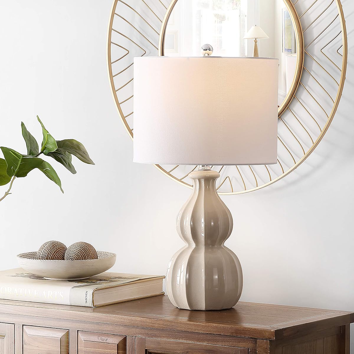 SAFAVIEH Lighting Collection - Wade Ivory Double Gourd Ceramic Table Lamp,