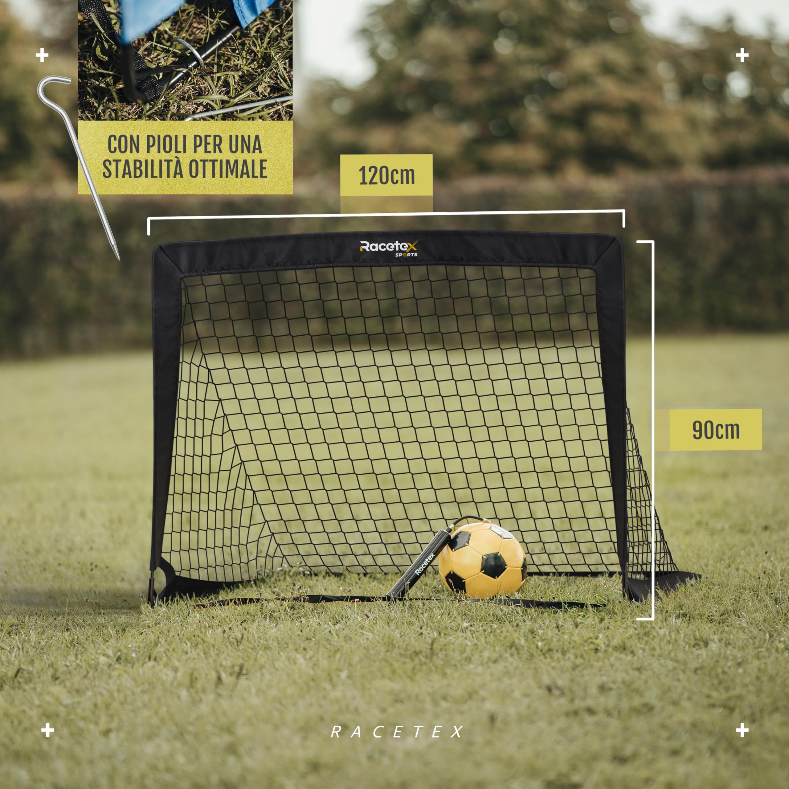 Racetex set di 2 porta calcio bambini - porte da calcio incluse in una pratica borsa per il trasporto - Versione con [ASTE RINFORZATE CON FIBRA DI VETRO] - porta per bambini