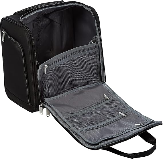 Amazon Basics Underseat Carry-On Luggage with Wheels and Handle, 14 Rolling Travel Bag, Fits Under the Seat, Black