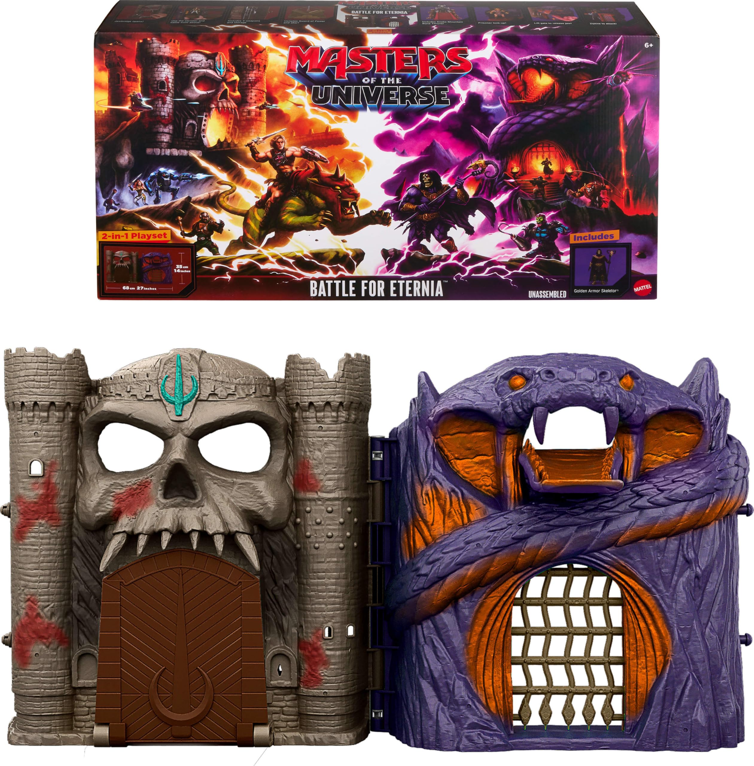 Masters of the Universe Playset of Castle Grayskull & Snake Mountain | 2026 Movie Inspired Battle for Eternia Action Figure Set, Removable Bone Throne, Skeletor Figure, Power Sword & Altar