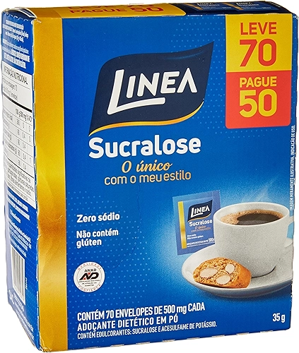 Linea Adoçante em Pó Sucralose com 70 envelopes de 800mg cada, 56g
