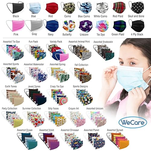 Miniatura 6 de WECARE Mascarillas desechables para niños 50 máscaras faciales de la colección deportiva envueltas individualmente