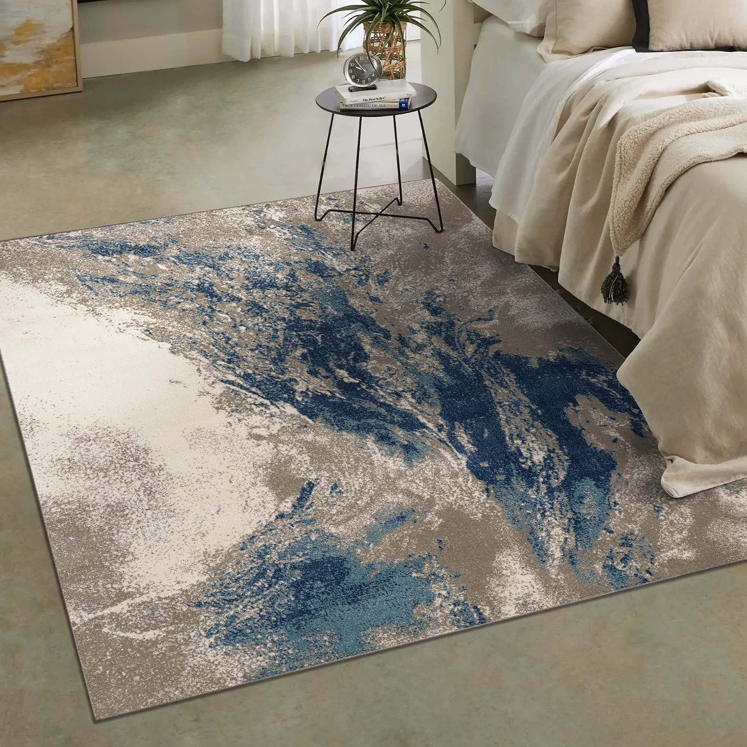 日本製 ブルーカーペット Amazon | LUXE WEAVERS Lagos Collection 5575 ブルー 5x7 抽象