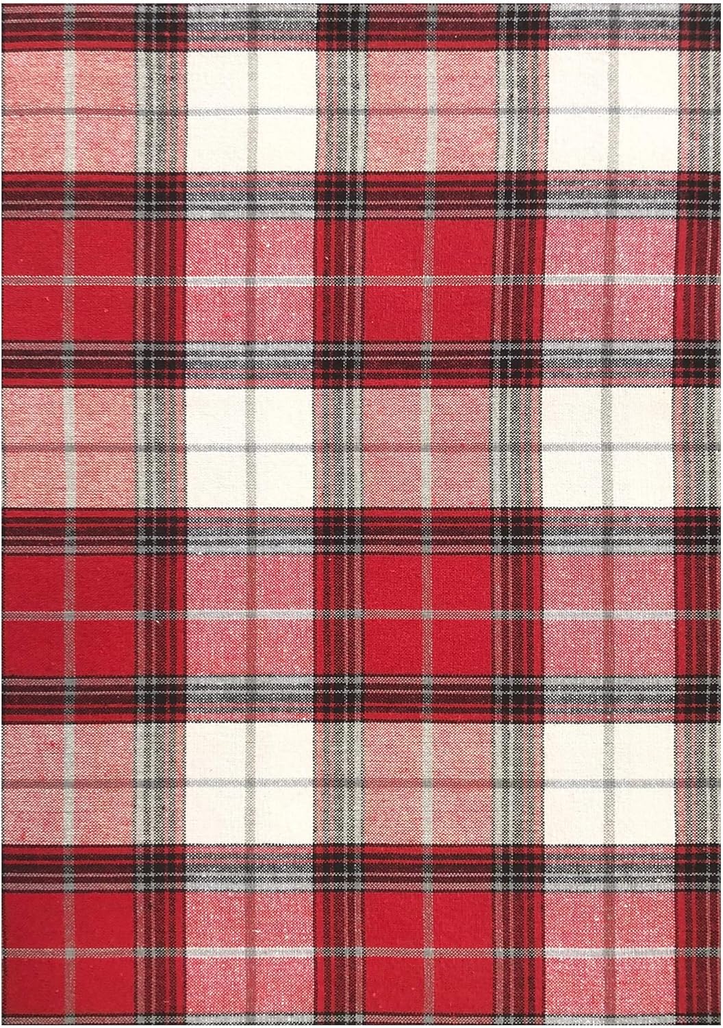Lintex Christmas Holiday Comfy Cottage Plaid Cotton Fabric Tablecloth, Red Black Metallic Silver Tartan, Easy Care Dining Room Table Cover, 60 x 102 Inch Rectangle