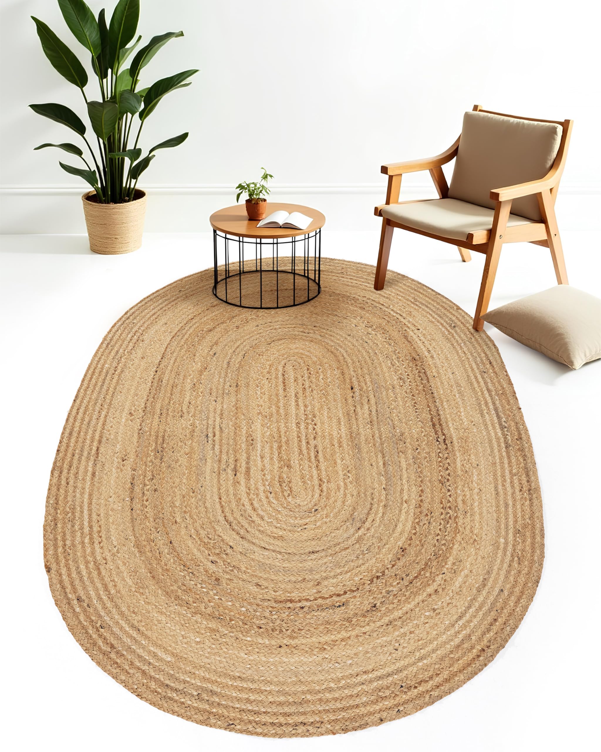 carpetfine Tappeto di Iuta Nele Ovale Beige 70x140 cm | Tappeto moderno per soggiorno e camera da letto