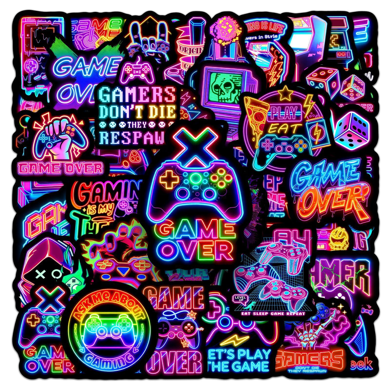 50Pcs Gaming Stickers Neon Vinyl Decals for Laptops Skateboards Luggage Helmets Bikes and Phones Fans Lovers and Gamer Vibe Enthusiasts
