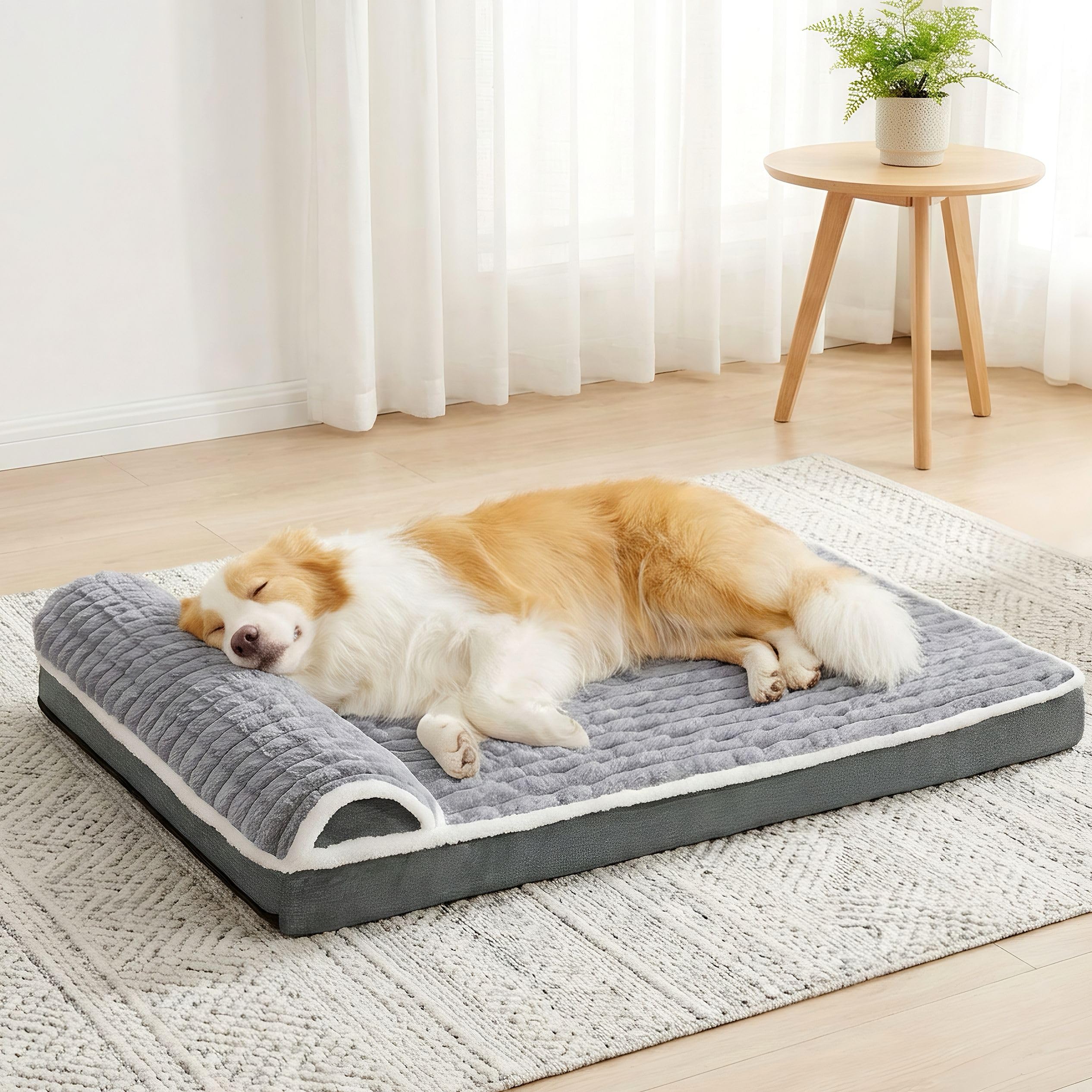 Orthopedic Dog Bed Large Sized Dog with Pillow 36''X24'', Waterproof Soft Comfortable Egg Crate Foam Pet Crate Beds Mat with Removable Washable Cover and Non-Slip Bottom, Grey