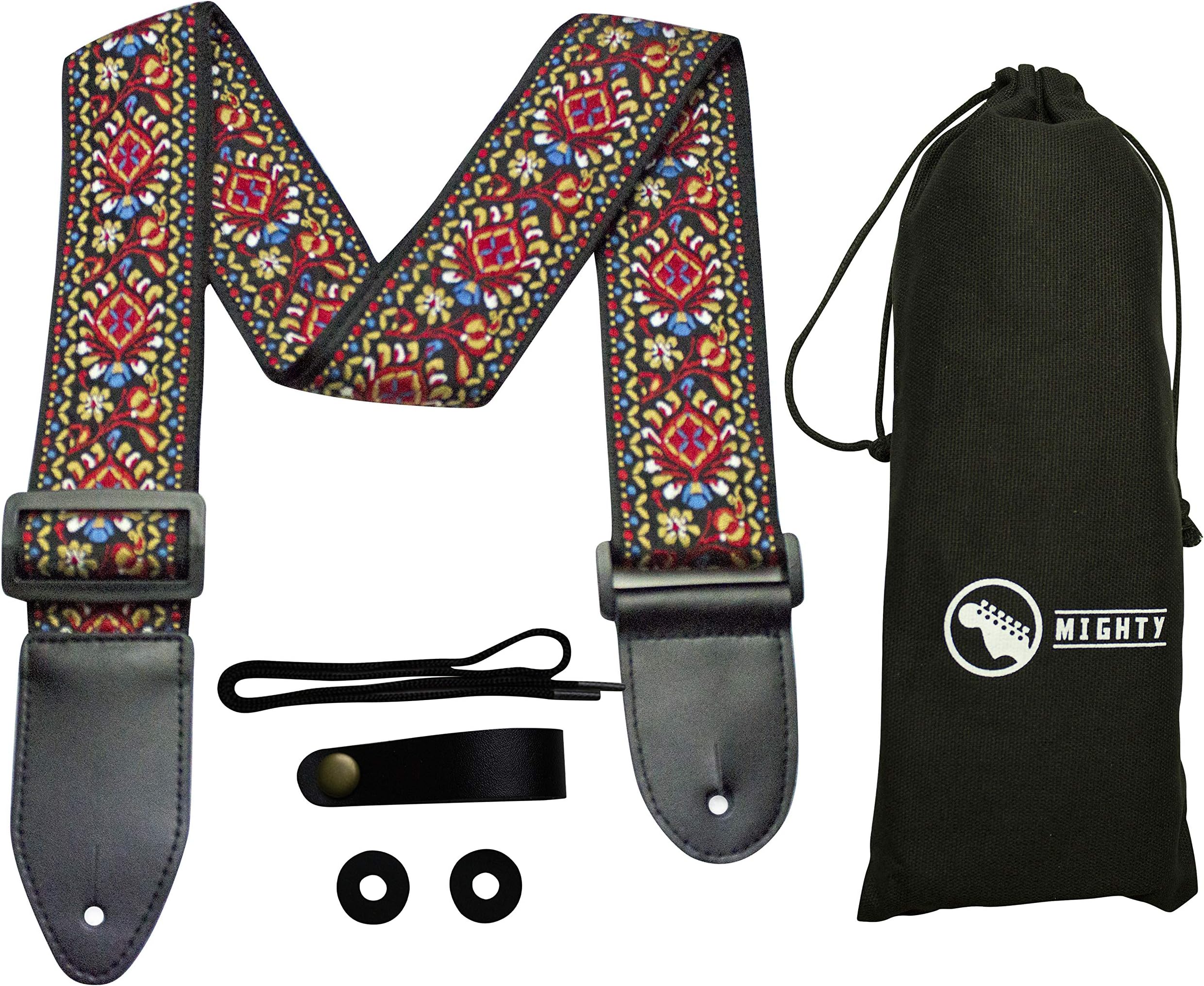 Mighty AudioGuitar Strap Vintage Woven Jacquard With Strap Locks And Strap Button. For Bass, Electric & Acoustic Guitars. Guitarist Gift By (Folklore)