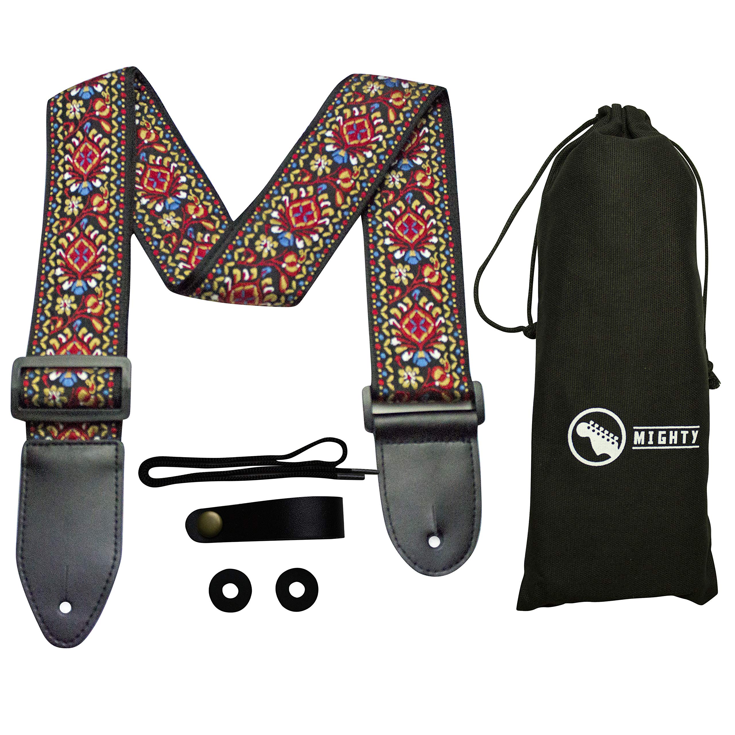 Mighty AudioGuitar Strap Vintage Woven Jacquard With Strap Locks And Strap Button. For Bass, Electric & Acoustic Guitars. Guitarist Gift By (Folklore)