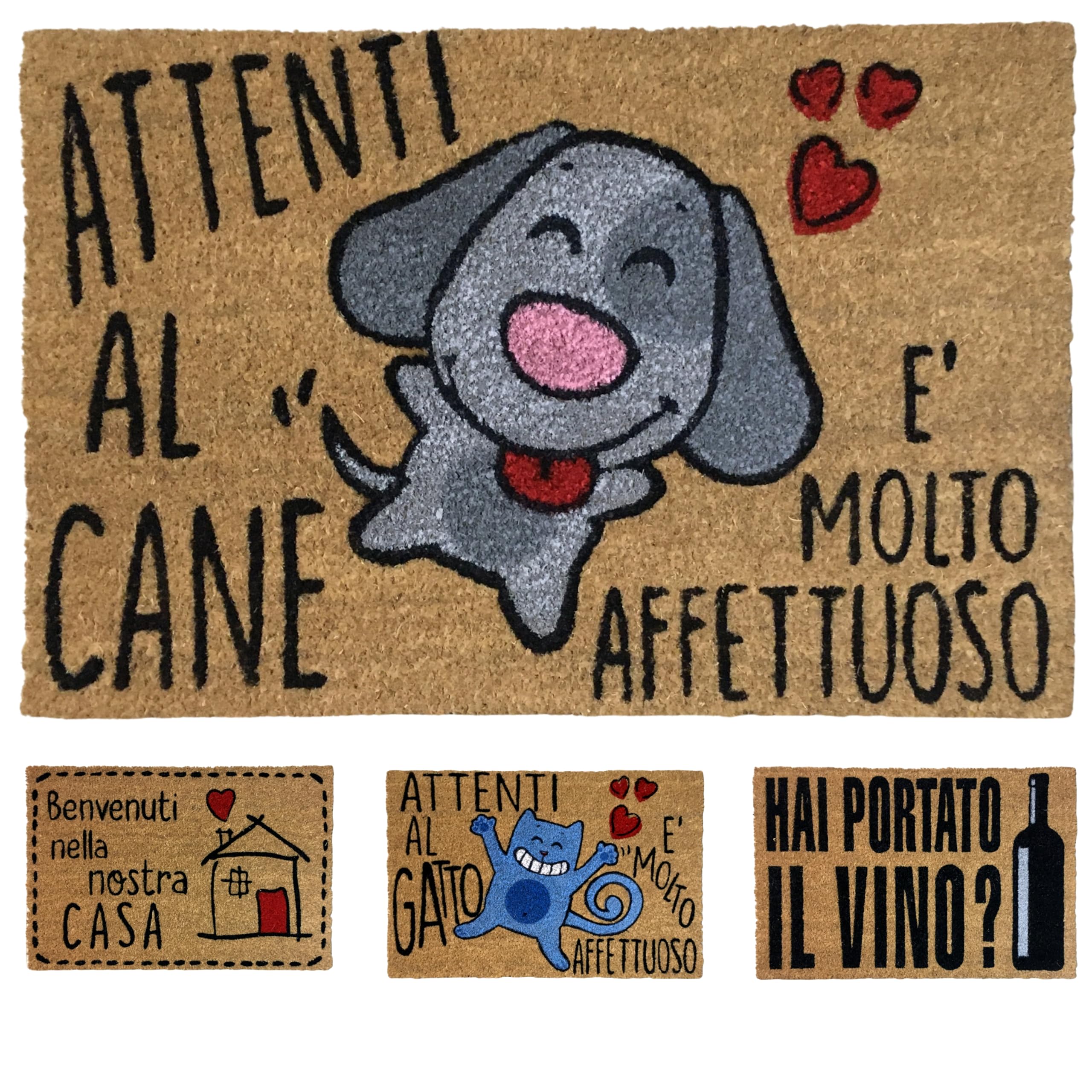 KOKO DOORMATS Zerbino ingresso casa in Fibra di Cocco “Attenti al Cane” | Tappeto Ingresso Esterno con Base Antiscivolo in PVC | Design Simpatico e Resistente da 40x60 cm per Porta d’Ingresso