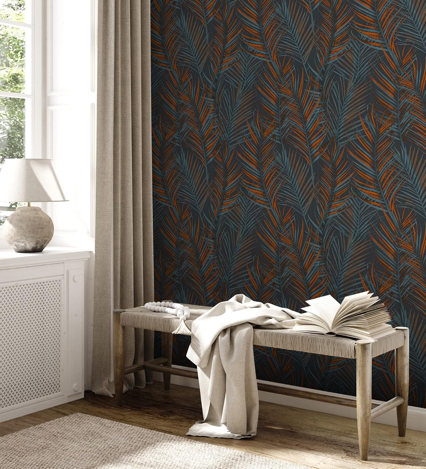 A.S. Création Attractive 2 390386 Non-Woven Wallpaper 10.05 m x 0.53 m Made in Germany Floral Design Black/Orange/Petrol