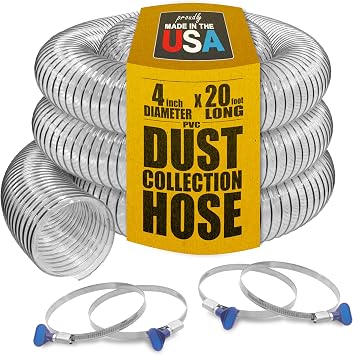4 x 20 PVC Dust Collection Hose w/4 Thumbscrew Clamps Made In USA