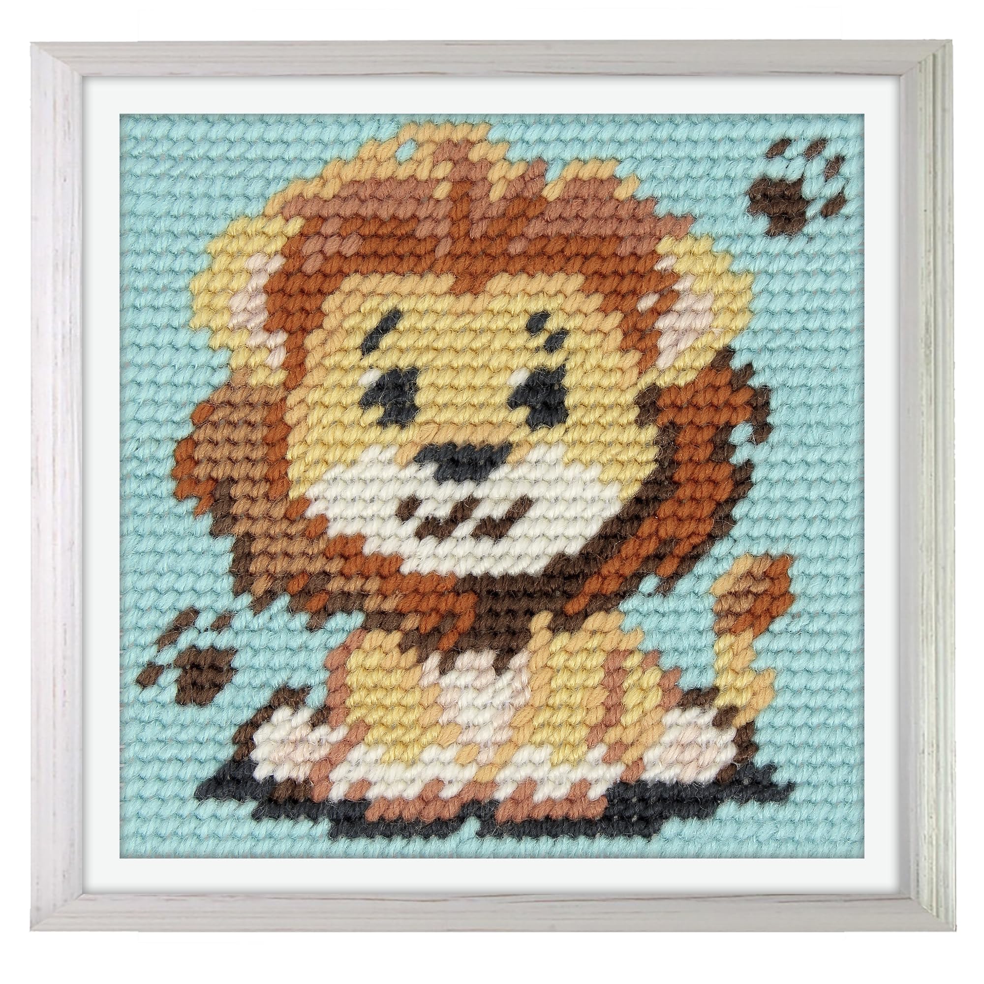 Trimits Half Stitch/Tapestry Kit Lion with Printed Canvas (17 x 17cm), Acrylic Yarns, Plastic Needle, Colour-Coded Chart and Instructions - Cross Stitch Craft Activity