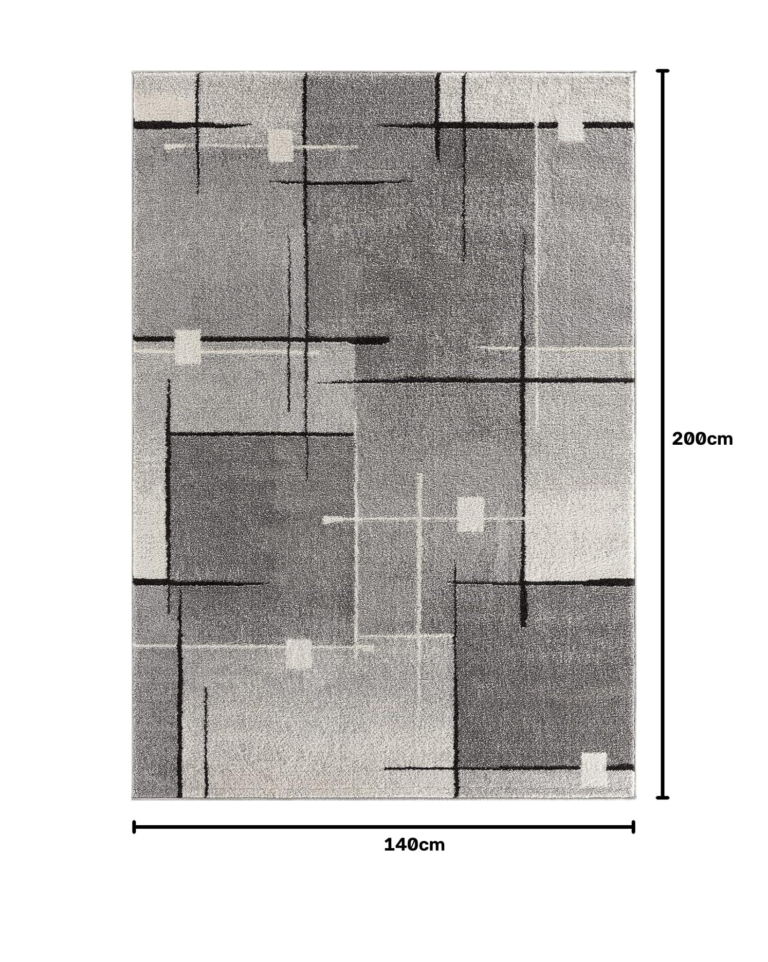 Mia´s Teppiche Modena - Moderner Kurzflor Teppich, Wohnzimmer & Schlafzimmer, weich & pflegeleicht, geometrische Muster, Kariert, Grau, 140 x 200 cm