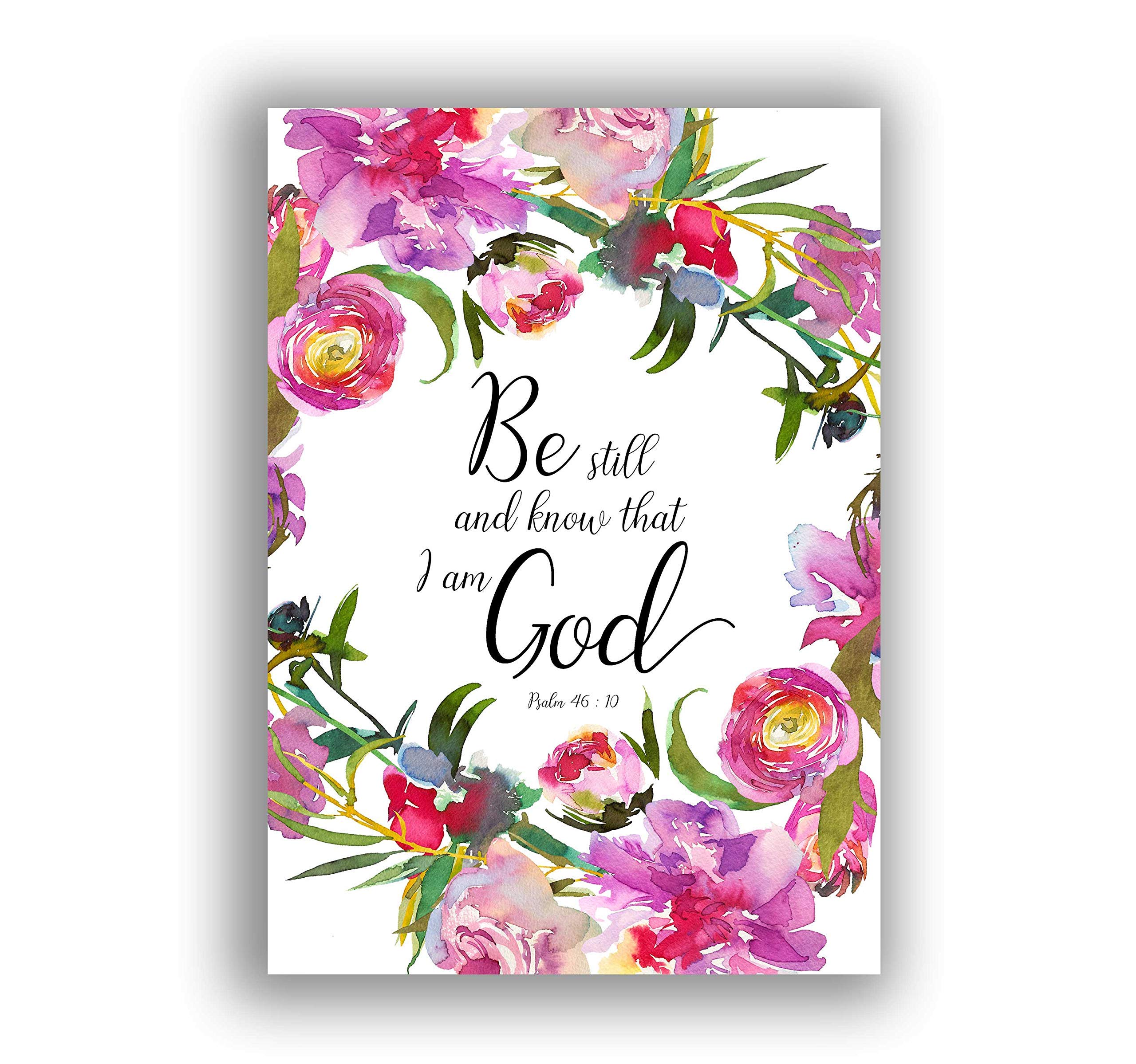 Be Still and Know That I am God Picture, Psalm 46 Print, Christian Bible Wall Art Decor A4 UNFRAMED, Crafty Cow Design