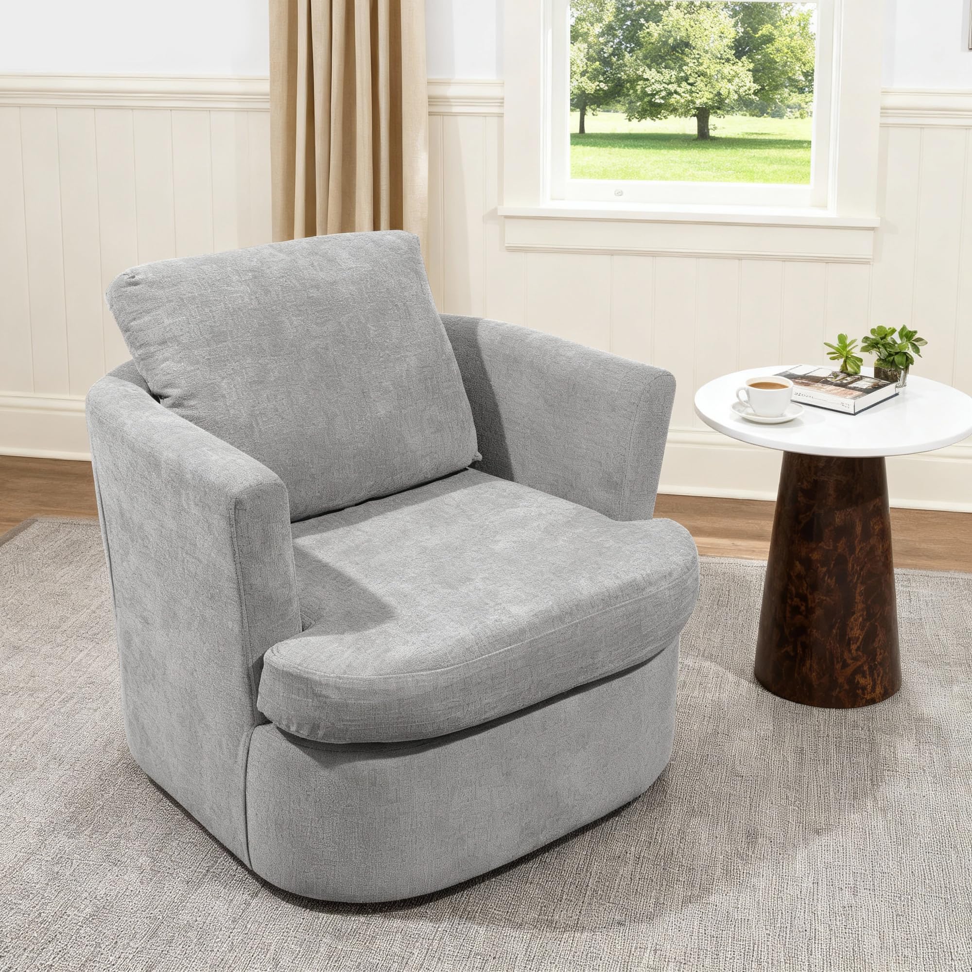 BonVache Sillón Giratorio, Sillón de Felpa, 360° Giratorio, con Respaldo en Forma de U y Asiento Acolchado, Adecuado para Sala de Estar, Dormitorio y Oficina, Gris