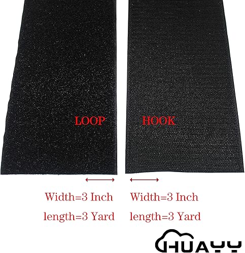 Miniatura 2 de HUAYY Coser en estilo de gancho y bucle, tela de tiras de nailon no adhesivas, 3 pulgadas de ancho 3 yardas de largo, negro (3 pulgadas x 3 yardas)