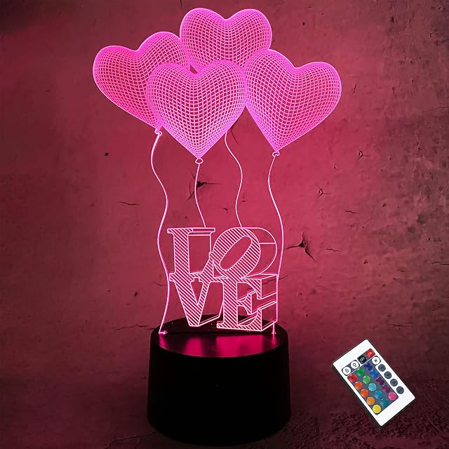 CooPark Lover Night Light Illusion Hologram 3D Heart LED Bedside Lamp 16 Colors Changing with Remote Control Best Birthday Valentine's Day Gifts for Girl Women Men