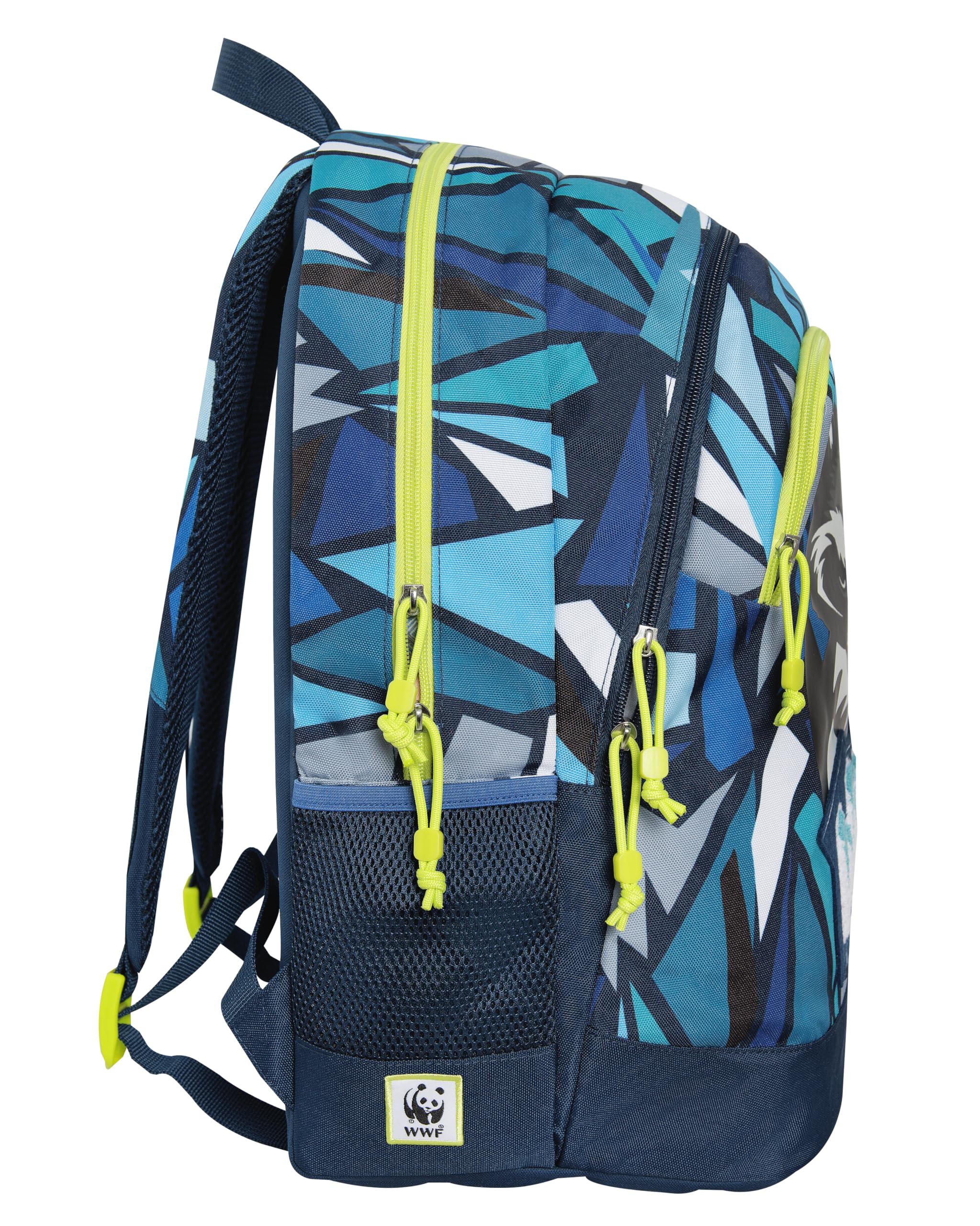 WWF - Zaino Scuola per Bambini e Ragazzi, con 3 Ampi Scomparti Chiususi con Zip, Vano Porta PC, Tasca Frontale, Schienale Imbottito e Rinforzato, Spallacci Imbottiti e Regolabili, 31x42Hx19,5 cm, Blu