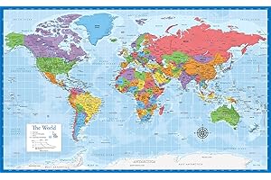 Laminated Flat World Map - USA-Made Wall Chart