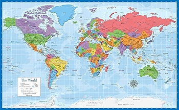 蓝色层压世界地图海报墙挂图