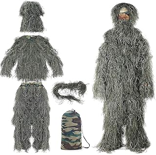 EAmber Ghillie Suit 3D Kids Child Youth Camo Camouflage Hunting Apparel Clothing for Halloween Party, Jungle Hunting, Shooting, Airsoft for Unisex Adults/Kids/Youth