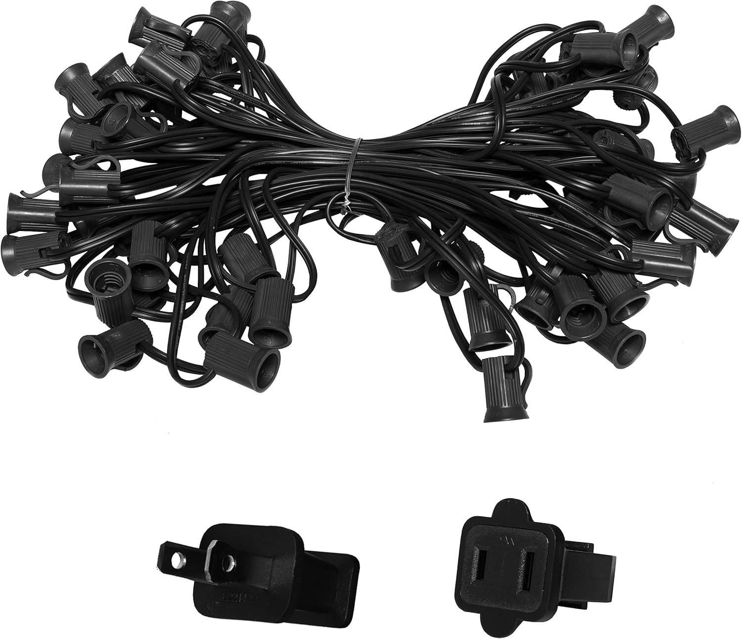 C7/E12 Light Stringer, E12 Sockets, 12” Socket Spacing, Outdoor String Light Patio Stringer Christmas Lights Stringer, Fits C7 Size Incandescent or LED Bulbs (50 ft / 50 Sockets, White Wire)