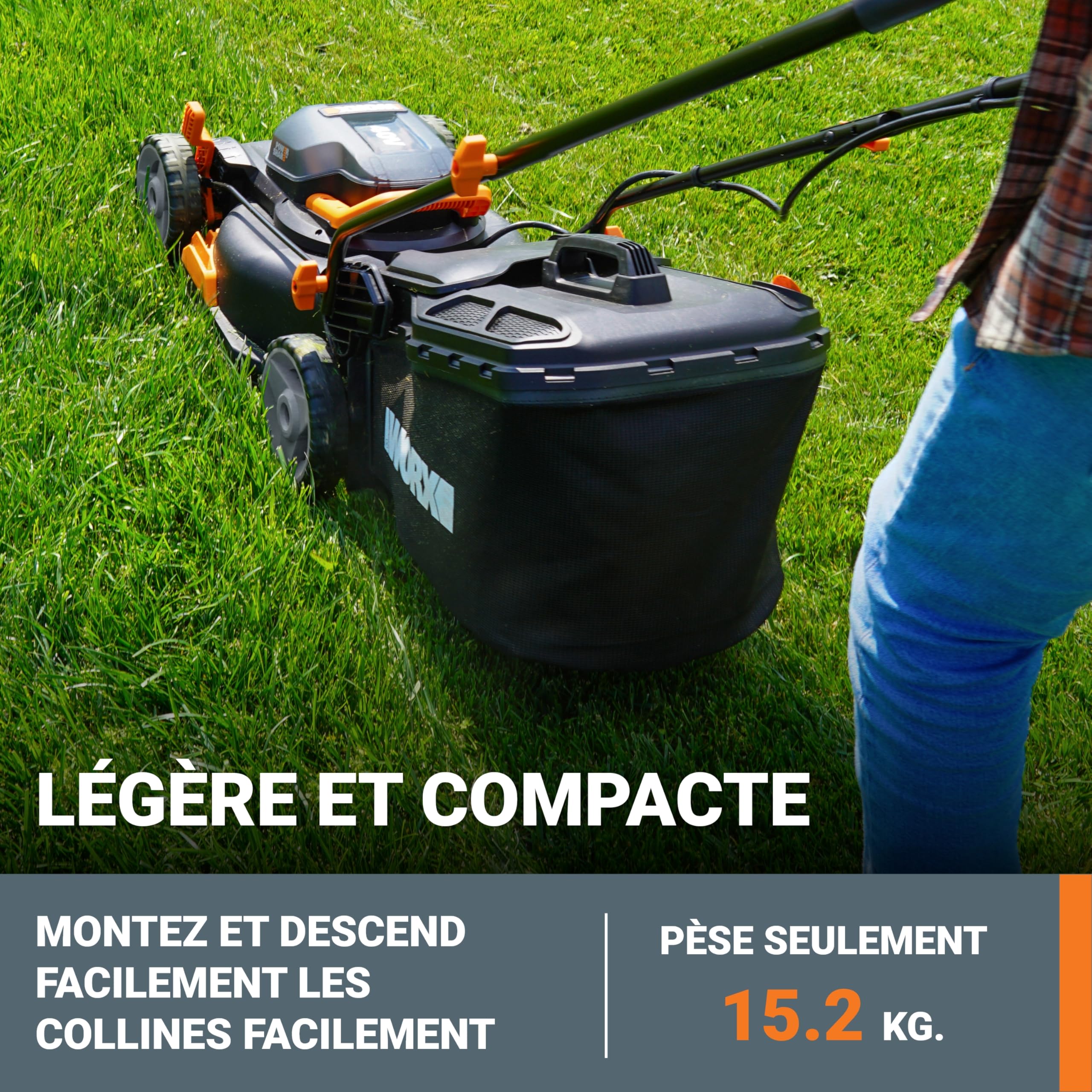 WORX Tondeuse à Gazon sans Fil 40V(2 x 20V) Max WG734E 40cm jusqu'à 500m²