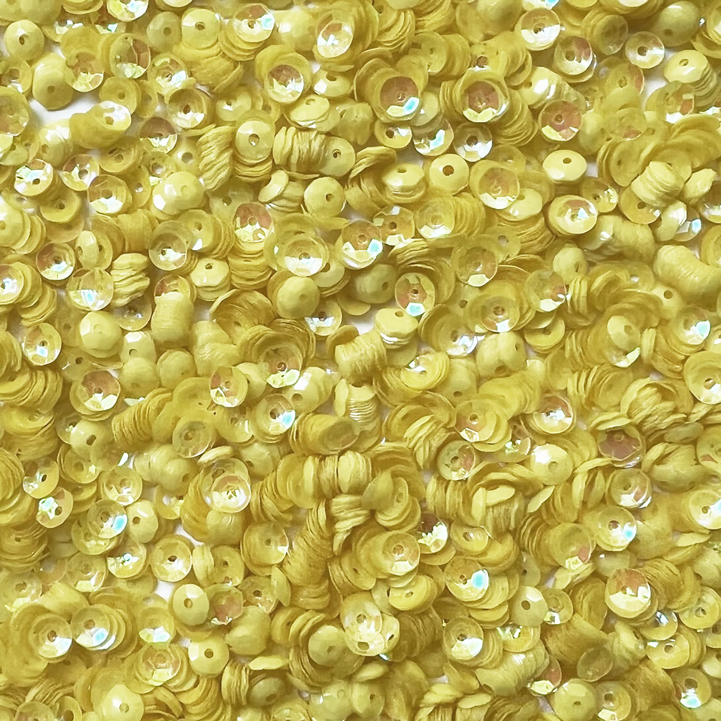 5mm Cup Sequins Lemon Yellow Transparent Rainbow Iris Super Shine Duo