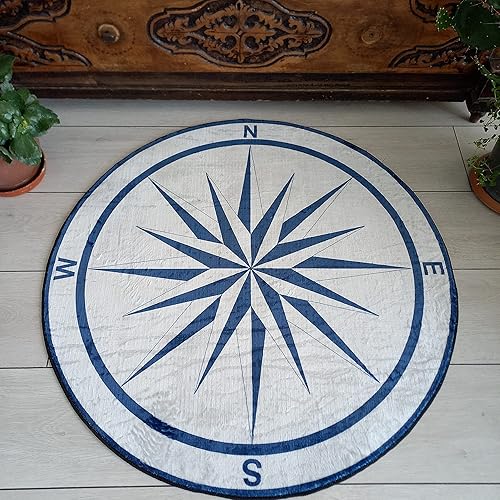 Miniatura 1 de Compass Rose Cool Rug - Alfombra con diseño de rosa blanca, superficie ultra suave, antideslizante, alfombra redonda para el suelo, para casa de