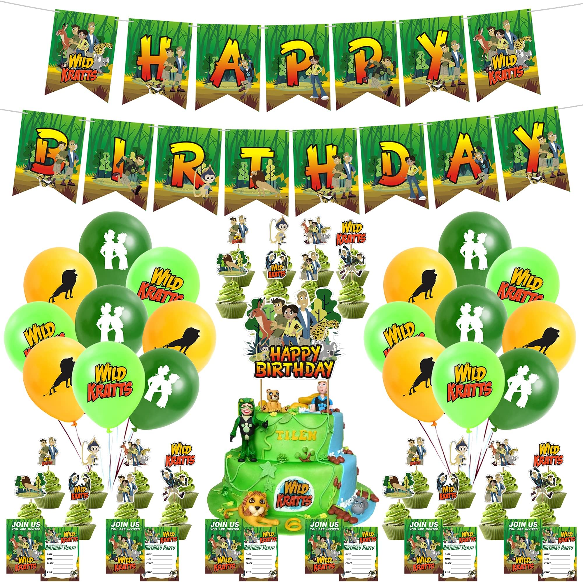 Wild Kratts Birthday Party Supplies,Birthday Party Decorations Banner Balloons Wild Kratts Cake Topper Invitation Cards for Birthday Themed Party