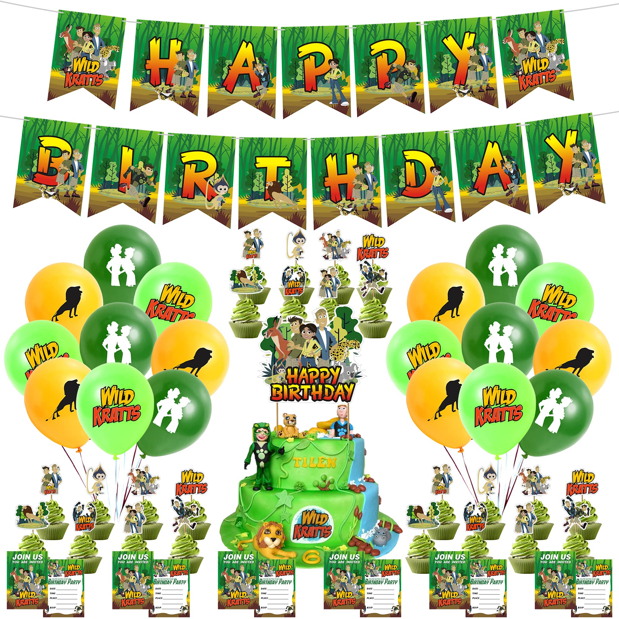 Wild Kratts Birthday Party Supplies,Birthday Party Decorations Banner Balloons Wild Kratts Cake Topper Invitation Cards for Birthday Themed Party