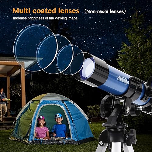 Miniatura 11 de AOMEKIE Telescopios, 2.756 in de apertura 11.811 in trípode de mesa, astronómico para principiantes, 2 oculares 150X con adaptador para teléfono