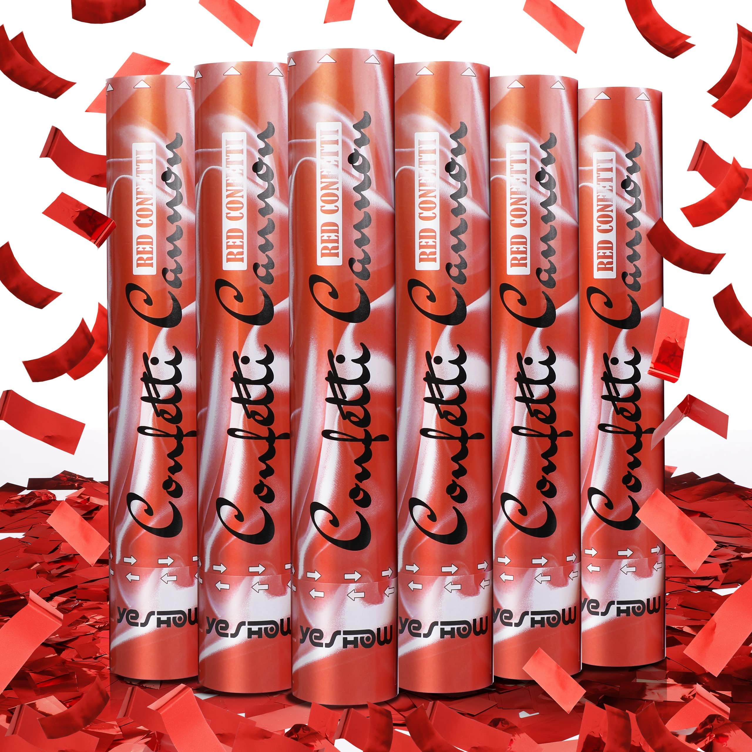 Confetti Cannon Party Poppers Shooters Red,YESHOW Confetti Bomb Blaster(6 pack) for Birthday Christmas New Year’s Eve Wedding Graduation