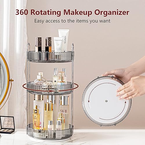 Miniatura 2 de INVSSENE Organizador de maquillaje giratorio de 360 grados para tocador, 3 niveles, organizador de maquillaje de gran capacidad y almacenamiento,