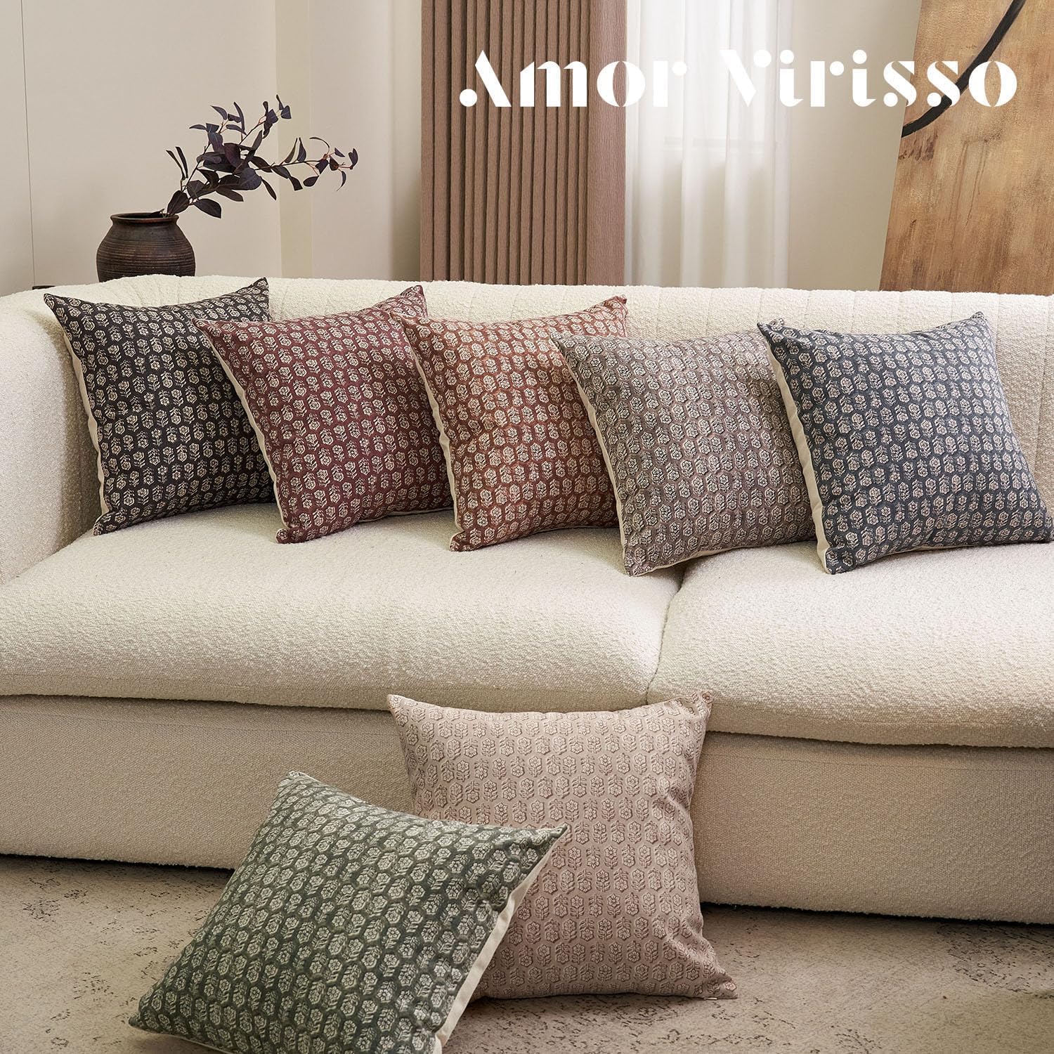 Amor Virisso Floral Pillow Covers 20x20 Farmhouse Neutral Decorative Pillow Covers for Couch Accent Sofa Pillows 1PC, Cloud Cream - Image 6