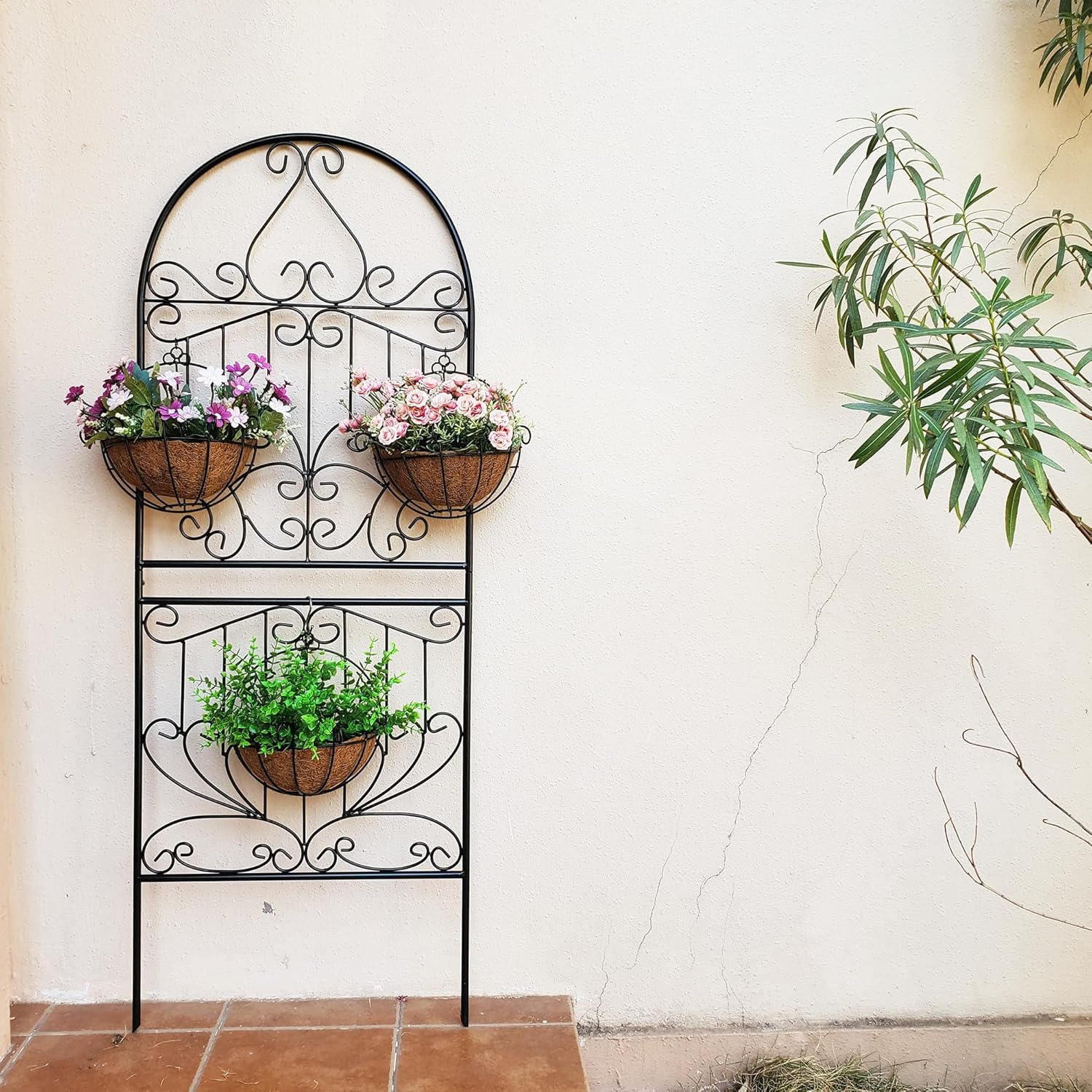 Trellis for Climbing Plants 59" H x 22" W Metal Unique Design Decorative Garden Structure Weather-Resistant Lattice Outdoor Decor Flowers Roses Vine Ivy Clematis Black Coating 1 Pack