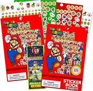 Nintendo Mario Sticker Ultimate Pack Set ~ Over 600 Super Mario Stickers Featuring Mario, Luigi and More | Mario Sticker Books for Kids Party Supplies, Party Favors with Rex-Man Door Hanger
