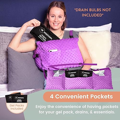 Miniatura 5 de MOYOAMA Almohada post mastectomía  Kit de protección de 4 piezas con 2 paquetes de gel y bolsa de drenaje de ducha  Imprescindible para cirugía de