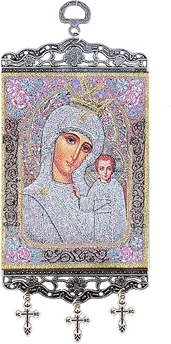 Gifts Plaza (D) - Arte de pancarta con iconos de tapiz de alta calidad, 9 34 x 3 78 pulgadas, exquisita decoración religiosa de boda (hermosa virgen