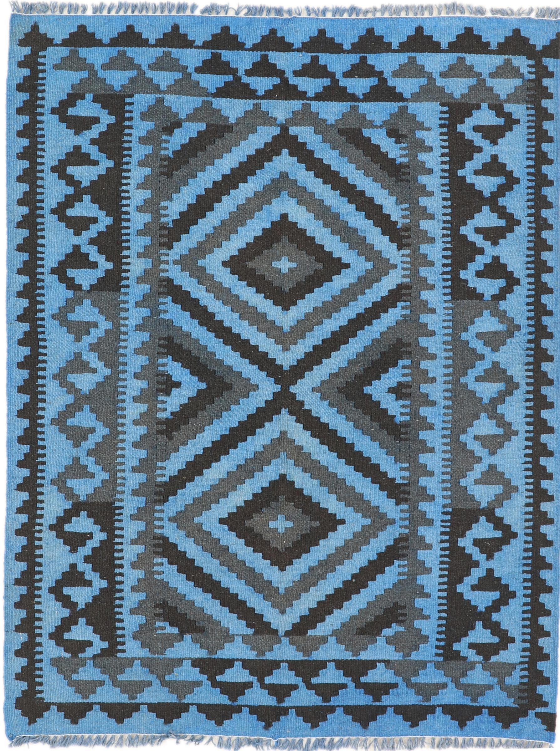 Tapis Kilim Afghan tissé à la main en laine géométrique 91x119
