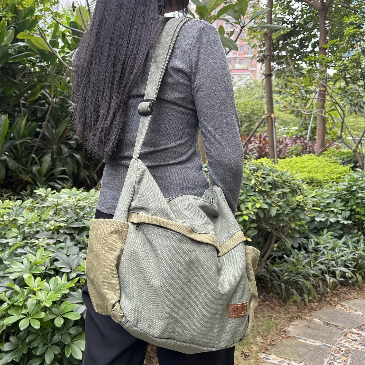 Large Canvas Messenger Bag with Multiple Pockets for Men and Women, Crossbody Shoulder Tote Hobo Laptop Bag - Image 3